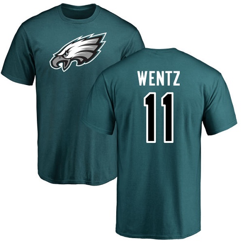 Men Philadelphia Eagles #11 Carson Wentz Green Name and Number Logo NFL T Shirt->philadelphia eagles->NFL Jersey